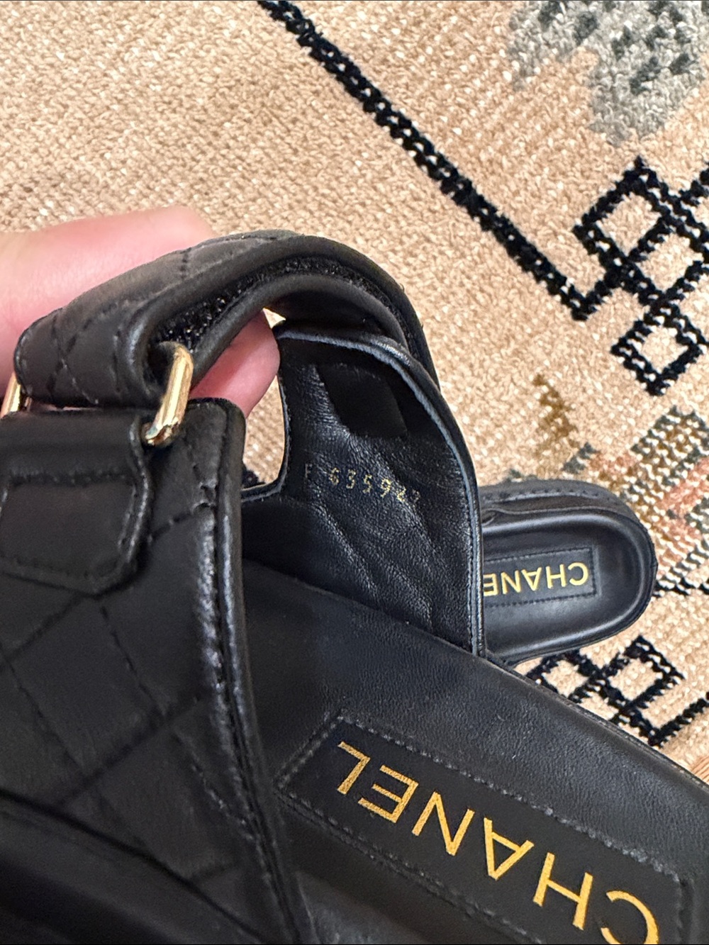 CHANEL Black Quilted Double-Strap Logo Slide Sandals 38 - Picture 4 of 5